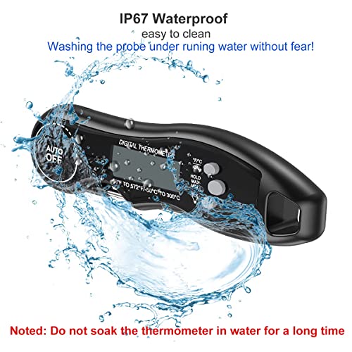 Saunorch Digital Meat Thermometer, Waterproof Instant Read Digital Food Thermometer For Candy Liquid Smoker Oil Fry Bbq Grill Kitchen Baking Cooking Thermometer With Calibration And Backlit-Black #TOP3