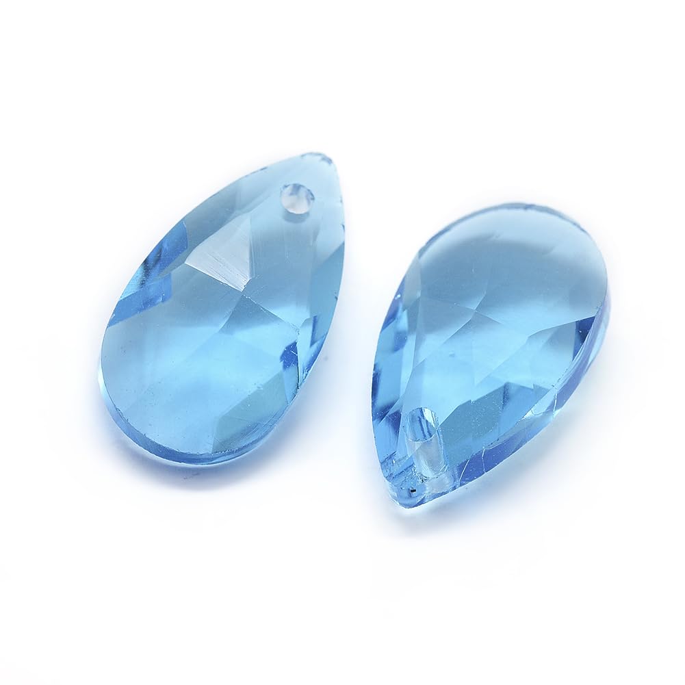 Stiesy 100Pcs Sky Blue Teardrop Faceted Glass Charms Pendants Light Blue Water Droplets Glass Charm Transparent Top Drilled Crystal Beads Bulk for Jewellery Bracelet Crafts Necklace Earrings Making - Image 2