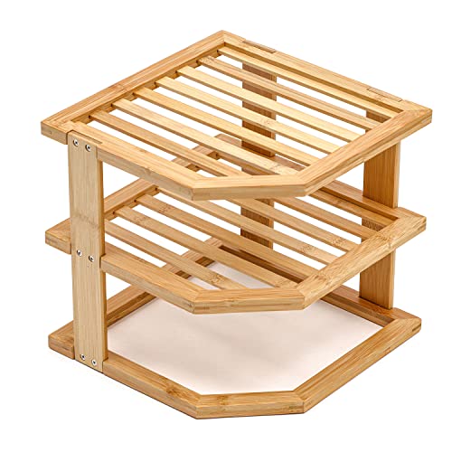 Trademark Innovations Bamboo Kitchen Counter Corner Shelf 3 Tier Plate Rack #TOP30