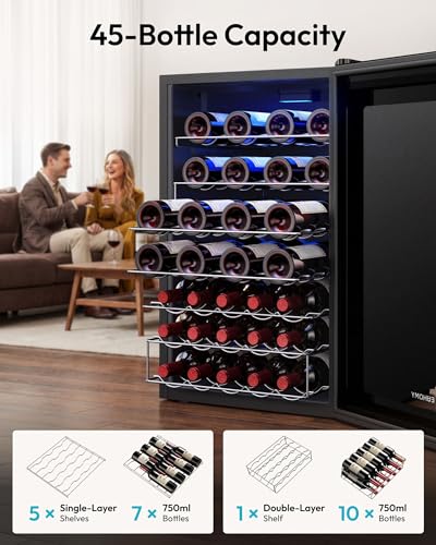 Image of EUHOMY 45 bottle Wine Cooler Refrigerator, Wine Fridge Glass Door, Black