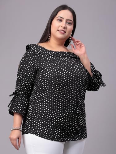 Image of Style Quotient Women Black & White Polk Dot Print Bardot Plus Size Top