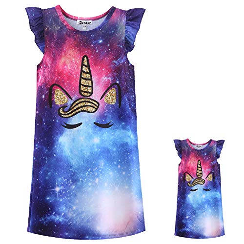 Star Unicorn Nightgowns for Girls&Dolls 18 inch Pajamas Kids Sleepwear,Size 4t 5t