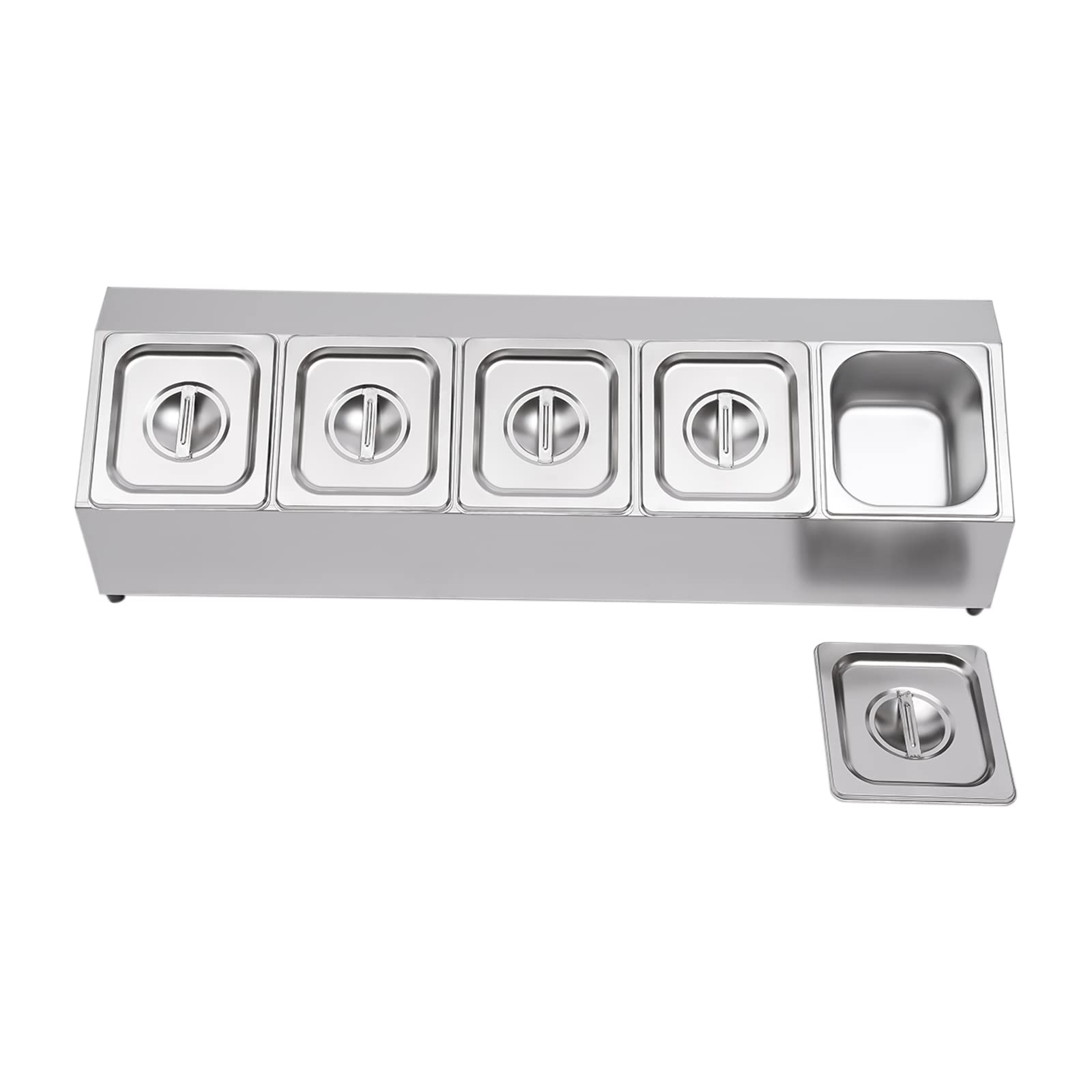 GN - Bandeja de acero inoxidable para 5 recipientes Gastronorm (una fila), recipiente para ingredientes, estante biselado, tiendas de leche, fruterías