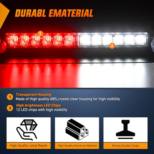 Image of Nilight 12LED Traffic Advisor Strobe Light Bar Red White Hazard Safety | Emergency Warning Dash Front /Rear Windshield Flashing Lights for Cars Trucks Police Firefighter Plow Construction Vehicles
