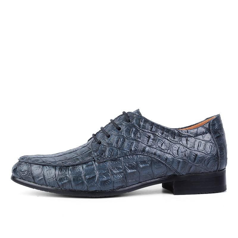 Dress Shoes for Men Lace Up Crocodile Embossed Apron Toe Derby Shoes Leather Slip Resistant Low Top Non Slip Rubber Sole Business(Blue,10 M US)2