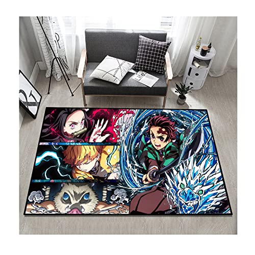 Tapis Anime Manga Demon Slayer, Tapis De Chambre À Coucher, Tapis de Sol 3D Doux antidérapant en Peluche pour Salon, Chambre à Coucher, Cuisine, entrée, Couloir - 80x120 cm
