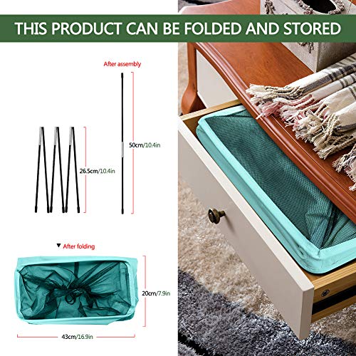 Image of Slim Rolling Laundry Basket with wheel, IHOMAGIC Rectangle Storage Hamper - Thin Laundry Basket Corner Fittable Laundry Bin Flexible handle Laundry Sorter For Dormitory, Hotel, 39x18.5x58cm 41L, Blue