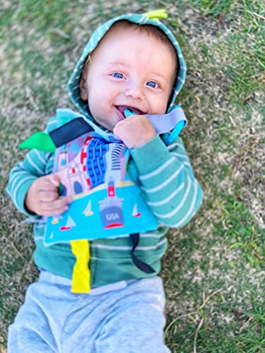 Image of Baby Jack & Co 8x8 inch Learning Lovey San Diego California Tag Toys for Babies - Baby Crinkle Toys - Soft & Safe - Learn USA Cities and Shapes - Ideal Baby Toy & Gift BPA Free w /Stroller Clip