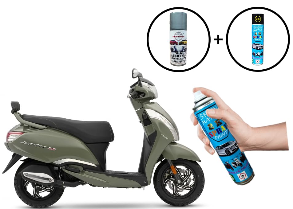 Image of Show Match 2k Scooter Spray Paint + Clear Coat compatible with (TVS Jupiter 125) (Elite Green)