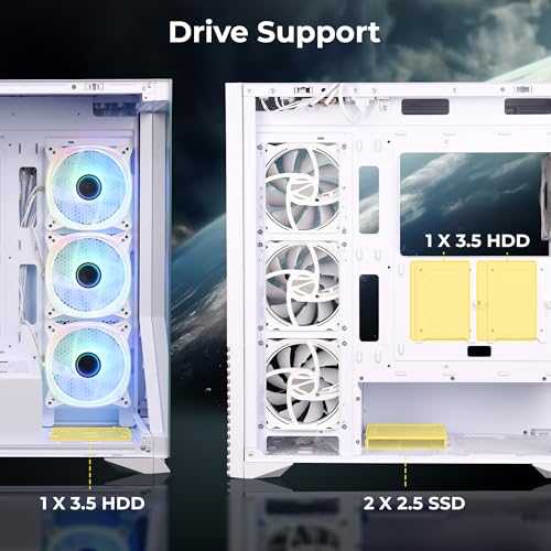 Image of ZEBRONICS Nemesis Premium Gaming Cabinet /Case, Mid-Tower, Supports ATX | mATX, 4X Center Infinity ARGB Fans, AIO Upto 360mm, LED Control Switch, Front + Side Tempered Glass, USB 3.0 (White)