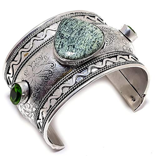 Cuff Seraphinite verte et Améthyste, bijou bohème ajustable pour femme