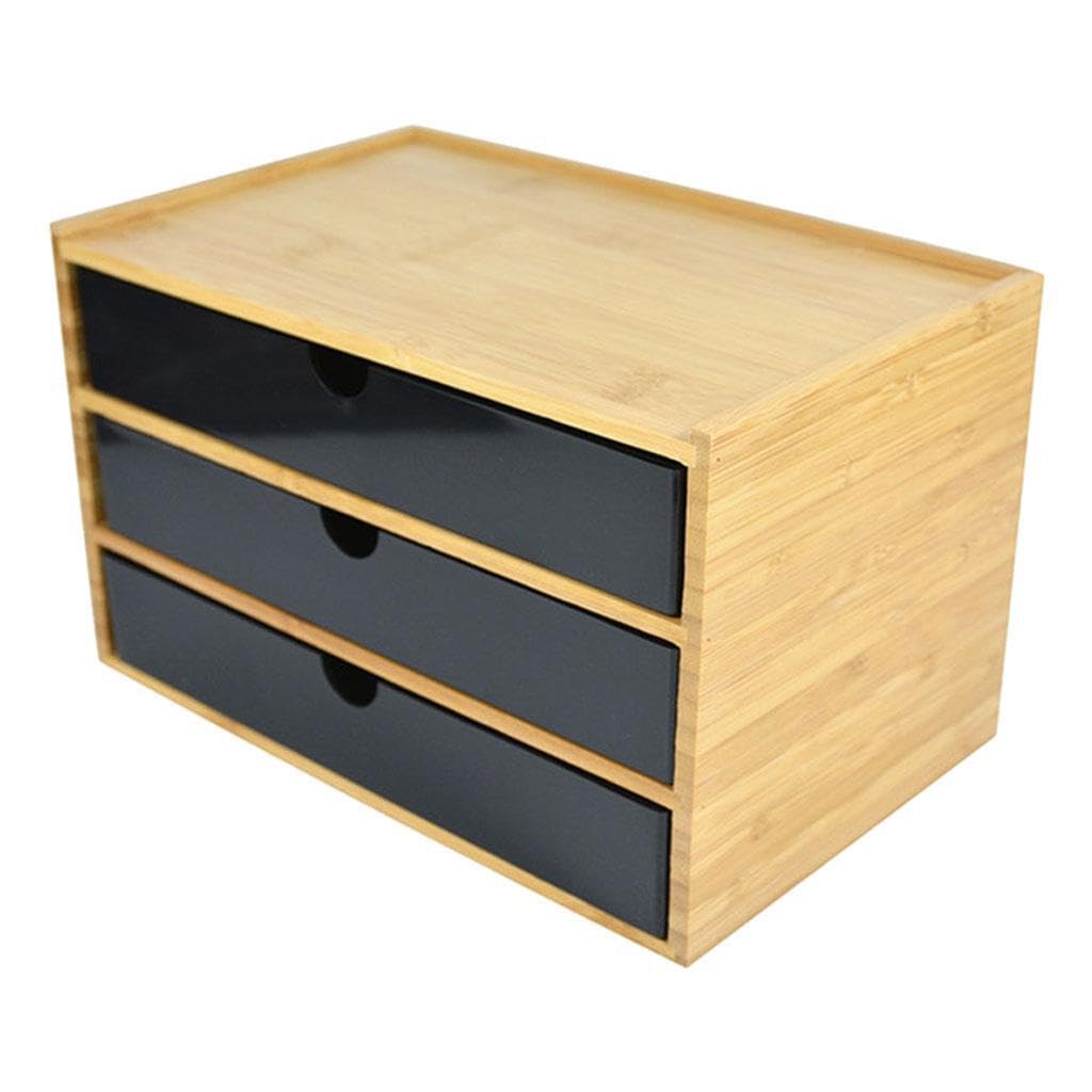 Organizador de escritorio de tres capas con cajón almacenamiento escritorio. Solución almacenamiento eficaz para el hogar y la oficina. Organizador tres capas para, negro, 3