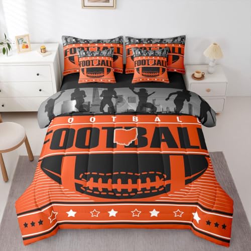 7Pcs Gridiron Seasonal Color Comforter Set Kids Sports 3D Ball Game Bedding Full Size Bed in A Bag(1 Comforter, 1 Flat Sheet 1 Fitted Sheet 2 Pillowcases and 2 Throw Pillow Covers) Cincinnati