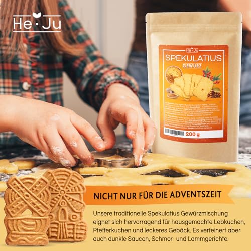 He-Ju Spekulatiusgewürz 200g, vegan und glutenfrei und ohne Zuckerzusatz, köstliche Spekulatius Gewürzmischung, ideal für Weihnachtsgebäck und Desserts