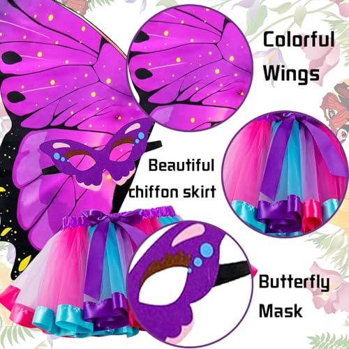 YOUYIKE 5 Stück Schmetterling Kostüm Mädchen, Schmetterlingsflügel Kinder, Schmetterling Kostüm, Faschingskostüme Kinder, für Halloween Kostüm, Karneval, Fasching, Mottoparty, Cosplay (D)