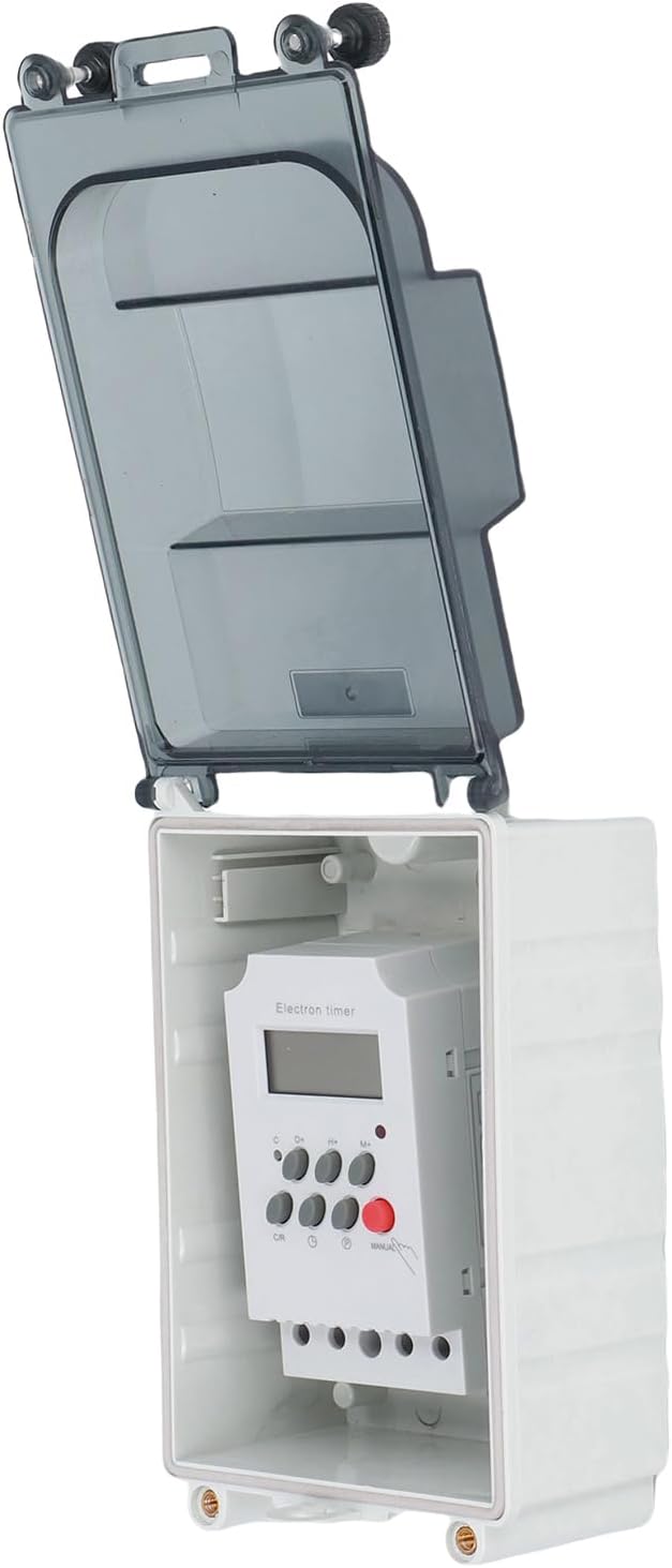 Digital Pool Timer Box, IP67 Programmable Controller for Pool Pumps, Heaters, and Outdoor Lights with 28 On Off Schedules