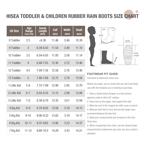Hisea ONEXSX14TCA37S Kids Rain Boots Waterproof Neoprene Rubber Mud Boots Youth Rainboots Mid Calf Rain Shoes For Toddlers Kid Children Boys & Girls Outdoor Fishing Hiking Camping Garden Barn Farming Water Shoes thumb #1