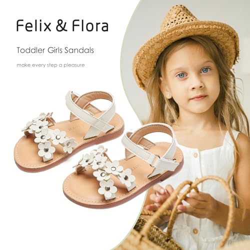 Image of Felix & Flora Toddler Girl Sandals -Flower Girl Dress Shoes Open Toe Little Kid Flats