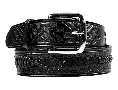 Men's Western Cowboy Belt Woven Scorpion Design Genuine Leather