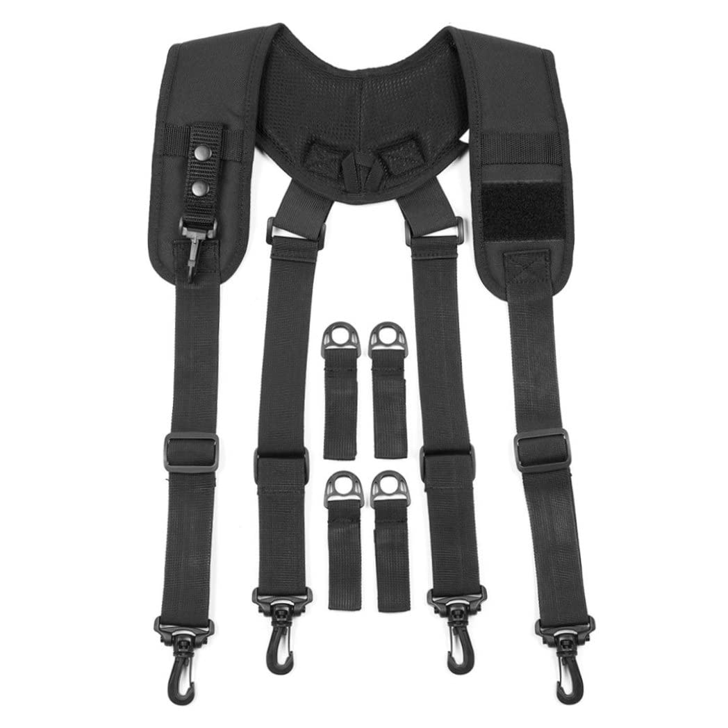 Tool Belt Suspenders, Heavy Duty Work Suspenders for Men, Adjustable Elastic X Type Straps Black