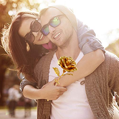 Gold Leaf 24K Gilded Artificial Roses for Thanksgiving Day Mother's Day Valentine's Day Birthday Gift (Gold)