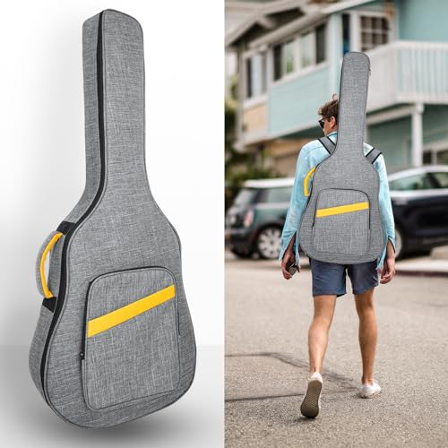 Image of LETSROCK 39 40 41 Inch Acoustic Guitar Case, Guitar Case with 0.5 Inch Waterproof Thick Adjustable Shoulder Strap Guitar Case Gig Bag with Back Hanger Loop, Gray