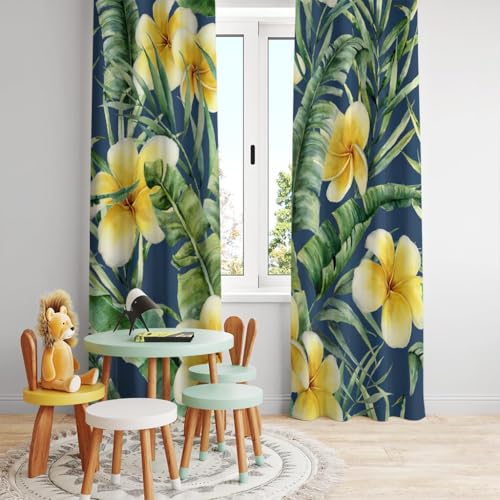 NIBAINLO �A�W���X�^�[�t�b�N�� �Ռ��J�[�e�� 2���g,���ʉ� �o�i�i�̗t�ƃv�������A�̗� �M�т̉� �h�� �f�M �ۉ� �h�� �Q���p ���r���O�p �􂦂� ������� �Ԏd�؂� ����ډB�� �ȃG�l ����, ��100cm×��200cm, 2���Z�b�g