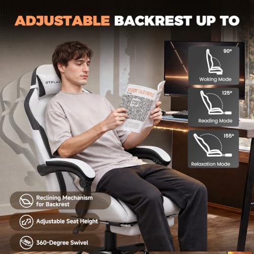 Image of GTPLAYER Gaming Chair with Footrest, Ergonomic Office Chair 400lbs Heavy Duty, Big and Tall Computer Desk Chair with Lumbar Support and Headrest, Breathable Tech Fabric, 90-155 Recline Grey