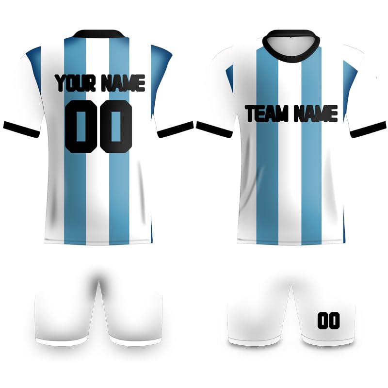 Davcielaora Equipo de fútbol de Argentina, camiseta de la Copa del Mundo de Qatar para niños y niñas, número de nombre del equipo, regalos de fútbol para fanáticos, Blanco y azul., M