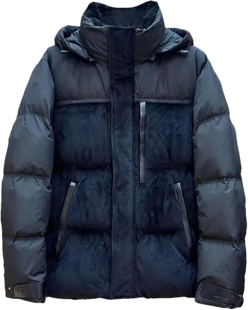 Mens Color Block Puffer Jacket Two Tone Hooded Bubble Coat Cream Grey Patchwork Winter Parka Warm Padded Fashion Outwear