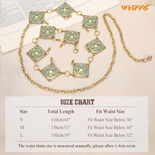 Image of WHIPPY Western Metal Concho Belt for Women Vintage Cowgirl Boho Turquoise Chain Belts for Dresses Jeans