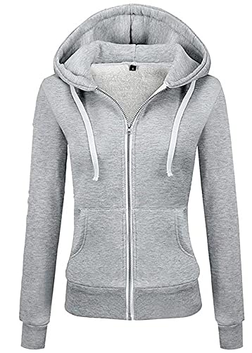 Seamido Damen Casual Color Block Sweatshirt Reißverschluss Hoodie Fleece Jacke mit Kängurutasche, hellgrau, 46 Cover