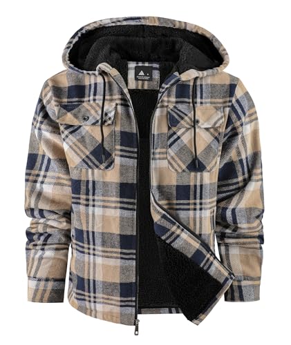Image of SCODI Men's Flannel Jacket Sherpa Lined Plaid Fleece Hoodies Zip Up Coat | Winter Warm Outwear, Thick Sweatshirt, Outdoor, Ski, Hiking, Sports, Work, Office, Daily Wear, Machine Wash, with 4 Pockets