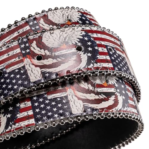 Image of Dubulle Women Western Belt US Flag Eagle Buckle Print Belts Leather Adjustable Vintage Buckle for Cowgirl Costume Jeans