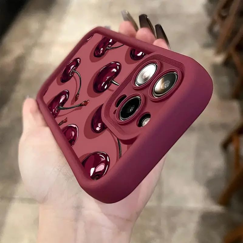 Image of COVERLY Wild Red Cherry Back Case for iPhone 12 Pro | 3D Gorgeous Wine Fruit Berry Cute Design | Camera Lens Protection | Soft TPU Silicone Aesthetic Print Cover for Girls & Women (Red, Shockproof)