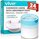 Vive 24 Pack of Commode Liners with Absorbent Pad - Disposable Replacement Bag - Fits Standard Adult Bariatric Bedside Commode Pail and Folding, Portable Toilet Chair - Absorbing Sheet Aid - Universal