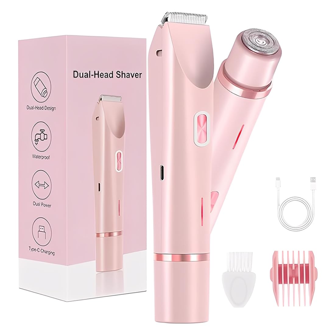 Rasoio elettrico doppio per donne, impermeabile IPX7, design multifunzionale adatto per zone intime, corpo, gambe e braccia, regalo per donne