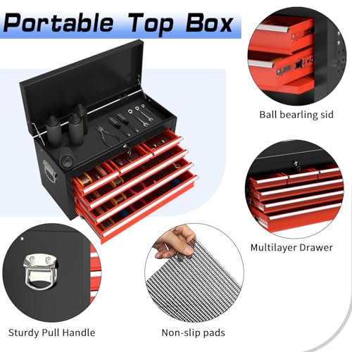 Image of 8-Drawer Rolling Tool Chest Tool Box,Removable Tool Storage Cabinet with 4 Wheels and Drawers,2 in 1 Portable Toolbox Organizer, Tool Chest with Lockable Drawer Gifts for Men (BlackRed)