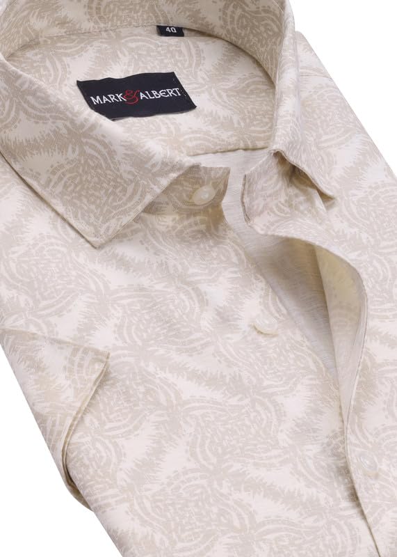 Image of Mark & Albert Men's Half Sleeve Cotton Linen Shirt Blue