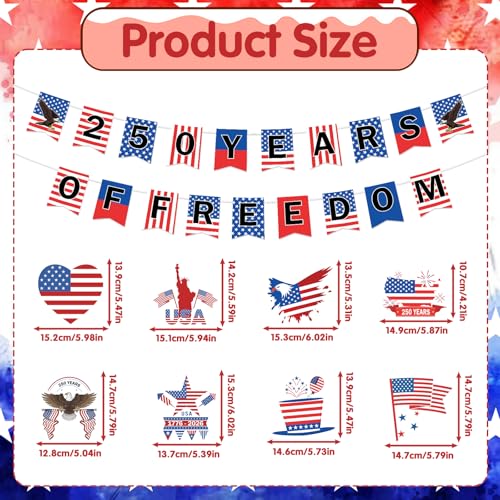 Image of Gameza 250 Anniversary party Decorations - 10 pcs 250 Years of Freedom Banner Hanging Swirls Decorations, Red White and Blue Fourth of July USA Party Decor Supplies