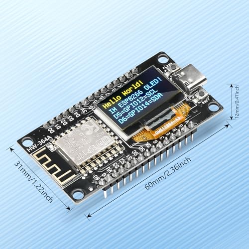Image of 2Pcs ESP8266 Development Board with 0.96-Inch OLED Color Display, Type-C to Serial Port CH340 Driver NodeMCU ESP-12E Module Pin Header Soldered for Ar-DUI-no IDE