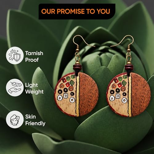 Image of Handcrafted Artistic & Tribal Earrings Collection for Women - Bohemian, Floral, Wooden & Ethnic Statement and Stud Designs