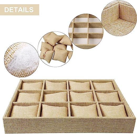 Image of 12 Pillow Watch /Bangle Jute Jewellry Drawer Organizer Tray Stackable Tray, Gold