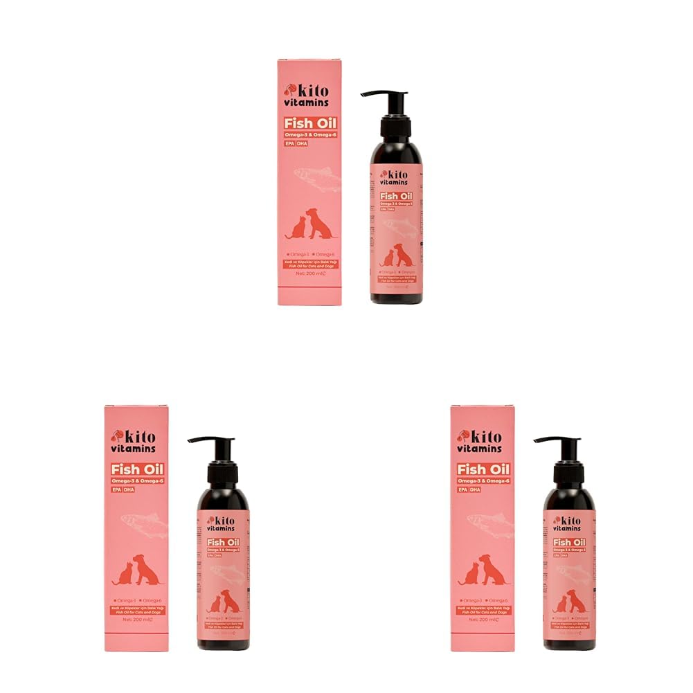 Kito Balık Yağı 200 ml (Kedi ve Köpekler için Omega 3 & 6 İçerikli Deri, Tüy, Eklem ve Kalp Sağlığı Destekleyici Balık Yağı) (3 paketi)