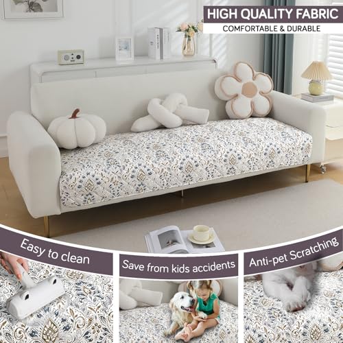 Image of HOKIPO Printed Waterproof + Anti-Slip + Quick Dry Sofa Seat Mats, Damask White - Length 120cm (AR-5231-P9)