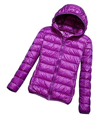 Plumifero Ultraligero Mujer Chaqueta Plumas Ligeros Mujer Capucha Invierno Plumífero Ligero Anorak Mujer Plumon Down Puffer Jacket Plumiferos Abrigo Cazadora Pluma Mujer Plumones Acolchado Morado M