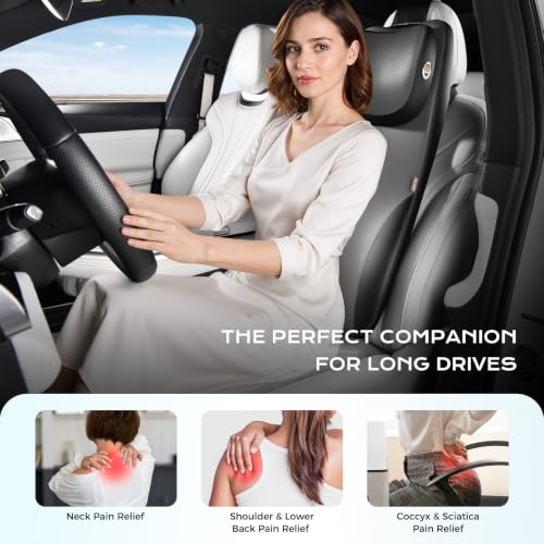 Image of Coverado Car Seat Cushion and One Piece Lumbar Support with Headrest Pillow, Ergonomic Memory Foam Car Back Support, Adjustable Velcro Design Car Neck Pillow, Sciatica Back Neck Pain Relief, Blackgray