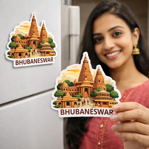 Image of Naxon Bhubaneswar City Theme Souvenir Wooden Fridge Magnet | Lingaraj Temple Odisha Landmark Design 3x3 Inch Refrigerator Magnet for Kitchen & Home Decor | Travel Gift Bhubaneswar | Pack of 1