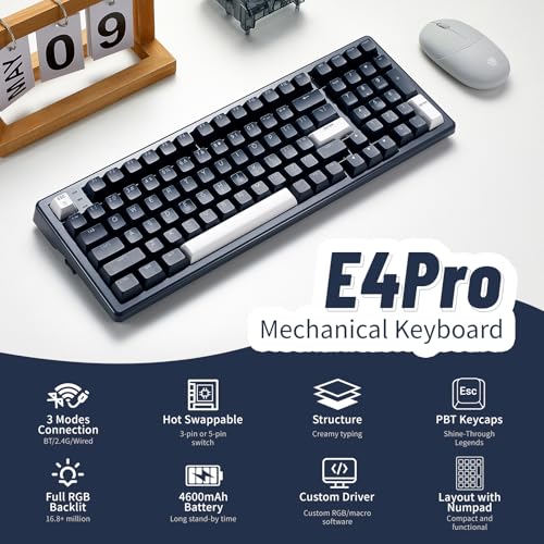 Image of Hexgears Wireless Mechanical Keyboard with Wrist Rest,Tri-Mode BT5.0 /2.4GHz /USB-C Hot Swappable Custom Keyboard,Pre-lubed Linear Switches,RGB Backlit Computer Gaming Keyboards for PC /Tablet /PS /Xbox