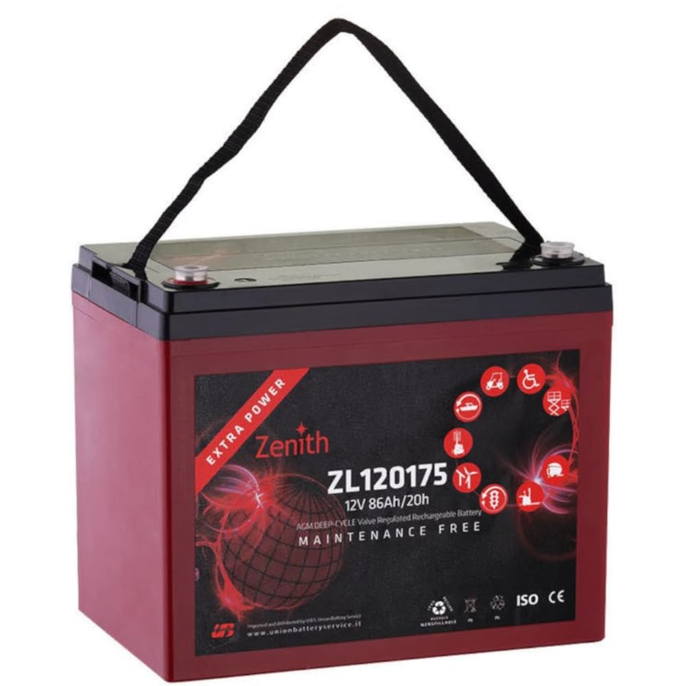 BATTERIA ZENITH ZL120175 AGM 86Ah DEEP CYCLE SCARICA LENTA VEICOLI ELETTRICI FOTOVOLTAICO EOLICO CAMPER NAUTICA GOLF CAR